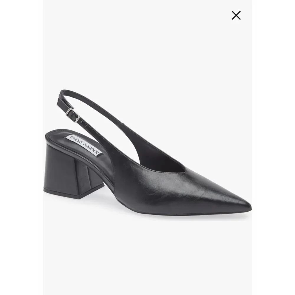 Steve Madden Fayrn Black Pointed toe Slingback Block Heel Pumps